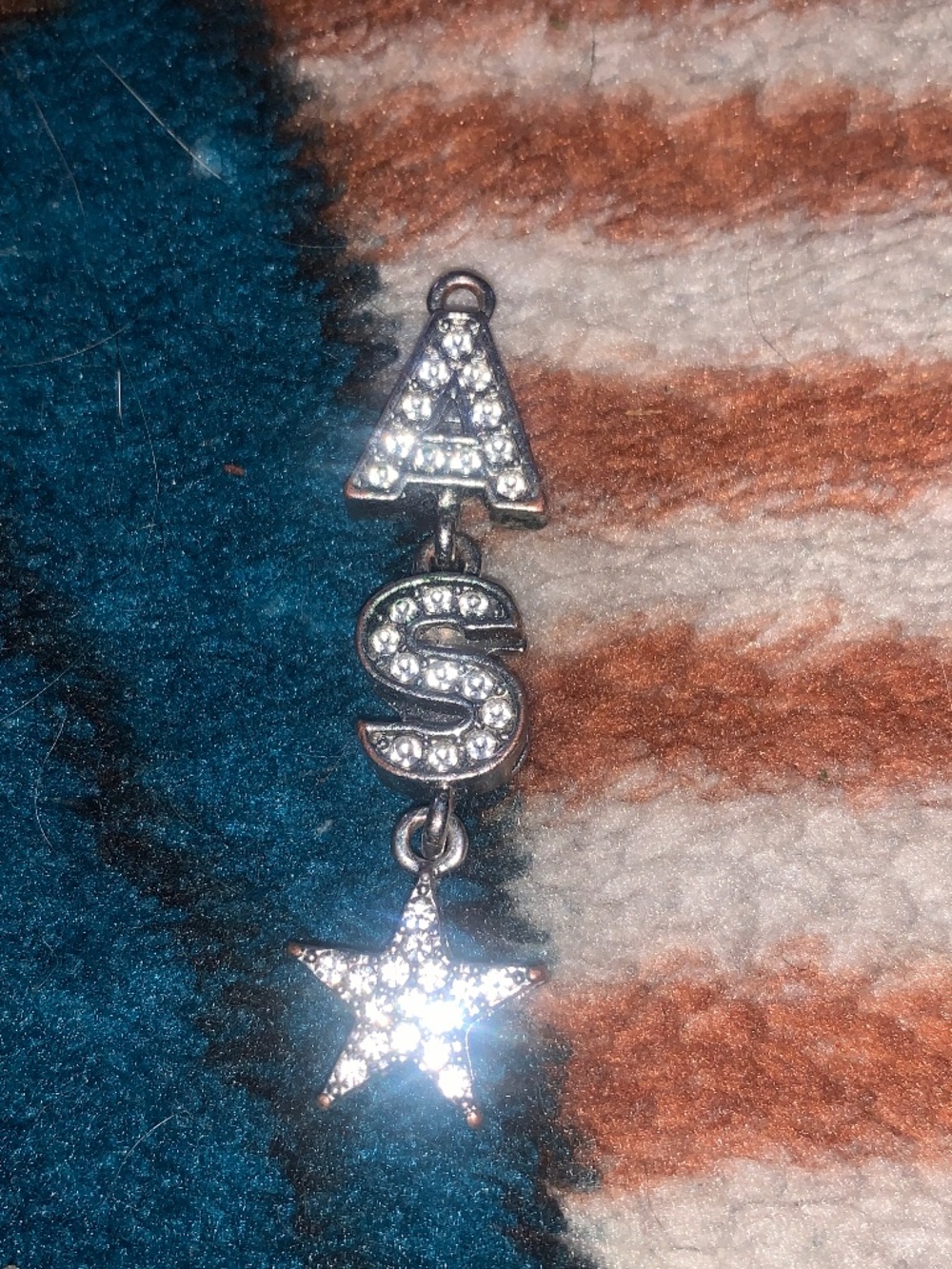 Silver Crystal Initial A S Dangle Necklace Charm with Star Accent